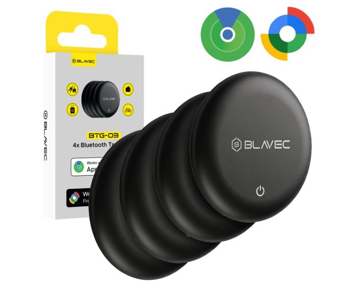 Blavec Tracker GPS Tag BTG-03 Bluetooth Dual for Android / Apple (4-Pack) (BTBTG03-B4) Μπρελόκ Ανίχνευσης Αντικειμένων - Black - MT84645