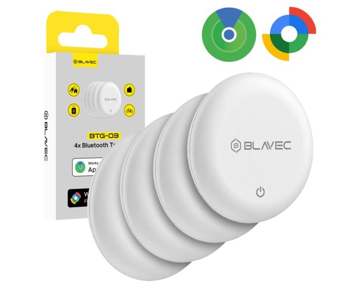 Blavec Tracker GPS Tag BTG-03 Bluetooth Dual for Android / Apple (4-Pack) (BTBTG03-W4) Μπρελόκ Ανίχνευσης Αντικειμένων - White - MT84646