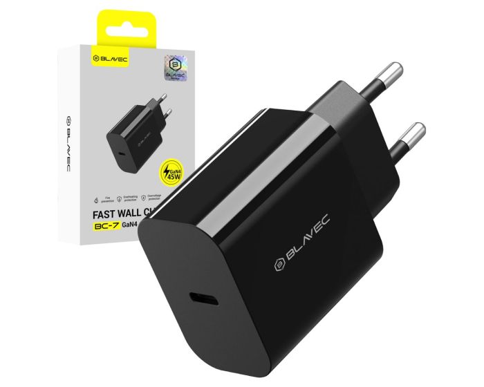 Blavec Wall Charger BC-7 GaN4 - Type C - PD QC 45W 3A (TCBC7G4-CB453A) Αντάπτορας Φόρτισης - Black - MT80705