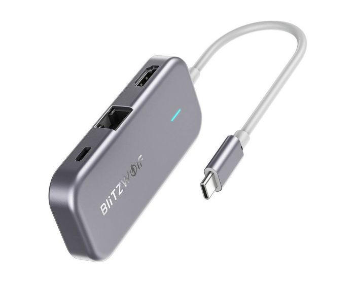 Blitzwolf 6in1 Adapter BW-TH10 USB Type-C to 3xUSB 3.0, HDMI, RJ45, Type-C PD 3.0 100W - Grey