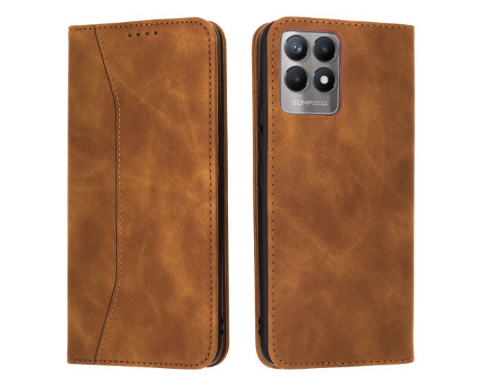 Bodycell PU Leather Book Case Θήκη Πορτοφόλι με Stand - Brown (Realme 8i)