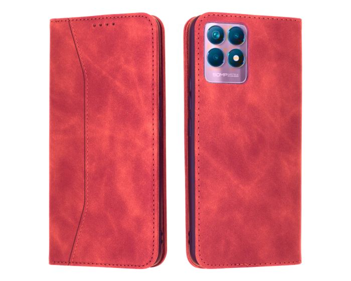 Bodycell PU Leather Book Case Θήκη Πορτοφόλι με Stand - Red (Realme 8i)