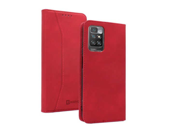 Bodycell PU Leather Book Case Θήκη Πορτοφόλι με Stand - Red (Xiaomi Redmi 10)