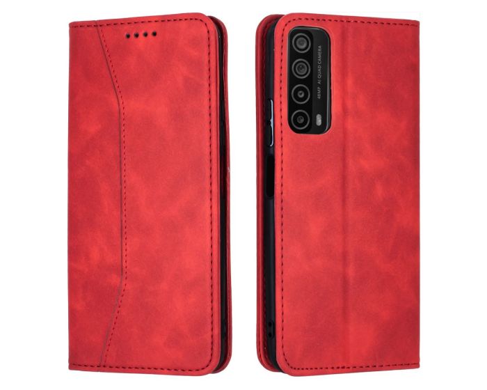 Bodycell PU Leather Book Case Θήκη Πορτοφόλι με Stand - Red (Huawei P Smart 2021)