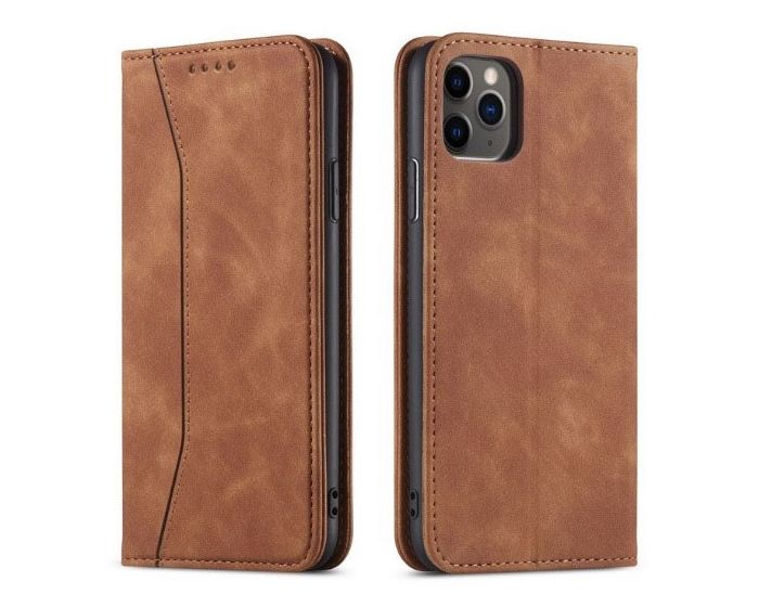 Bodycell PU Leather Book Case Θήκη Πορτοφόλι με Stand - Brown (iPhone 11 Pro)