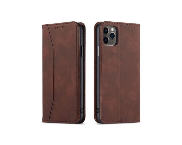 Bodycell PU Leather Book Case Θήκη Πορτοφόλι με Stand - Dark Brown (iPhone 11 Pro)