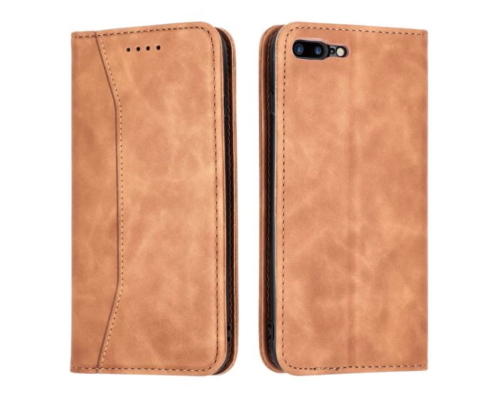 Bodycell PU Leather Book Case Θήκη Πορτοφόλι με Stand - Brown (iPhone 7 Plus / 8 Plus)