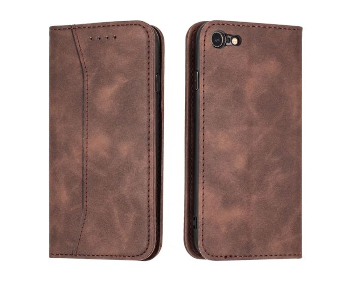 Bodycell PU Leather Book Case Θήκη Πορτοφόλι με Stand - Dark Brown (iPhone 7 / 8 / SE 2020 / 2022)
