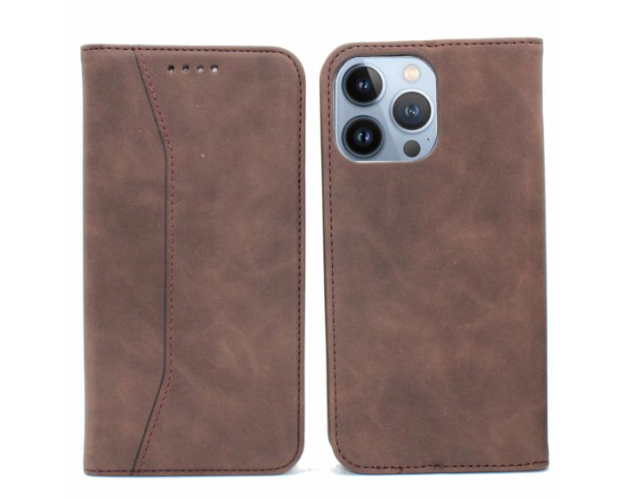 Bodycell PU Leather Book Case Θήκη Πορτοφόλι με Stand - Dark Brown (iPhone 13 Pro Max)