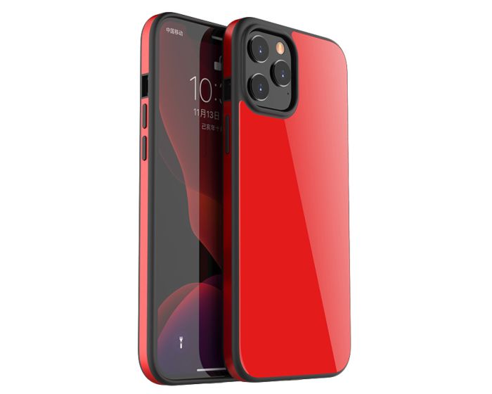 Bodycell Glass Back Aluminium Bumper Case Red (iPhone 12 Pro Max)