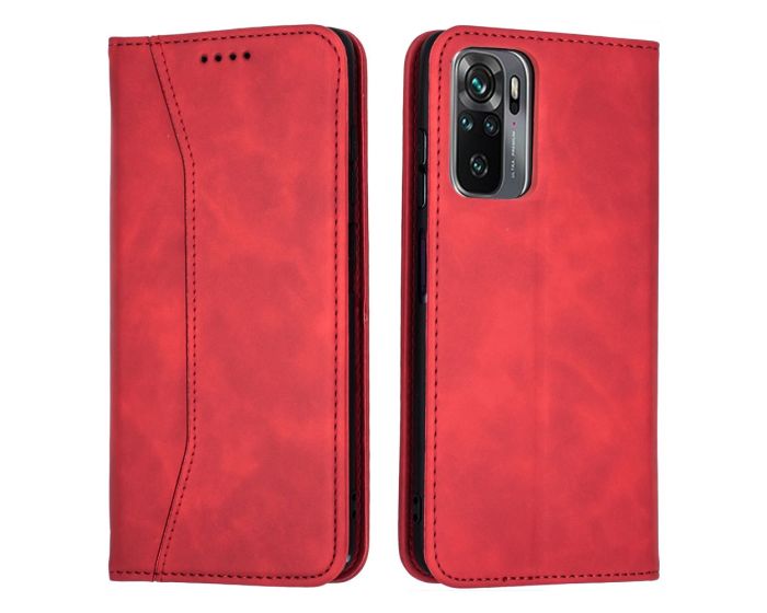 Bodycell PU Leather Book Case Θήκη Πορτοφόλι με Stand - Red (Xiaomi Redmi Note 10 / 10S / Poco M5s)