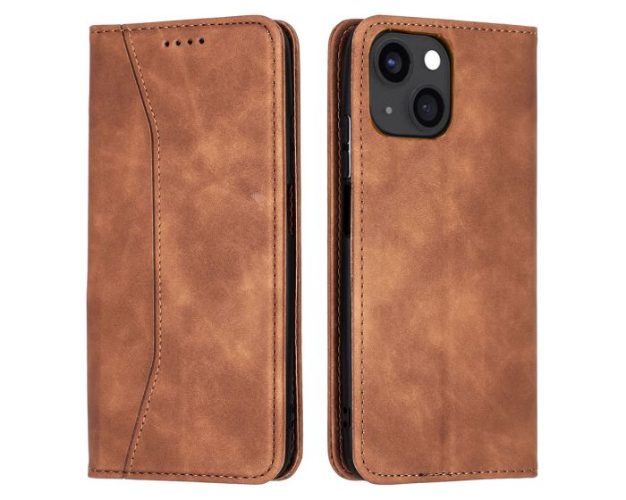 Bodycell PU Leather Book Case Θήκη Πορτοφόλι με Stand - Brown (iPhone 13)