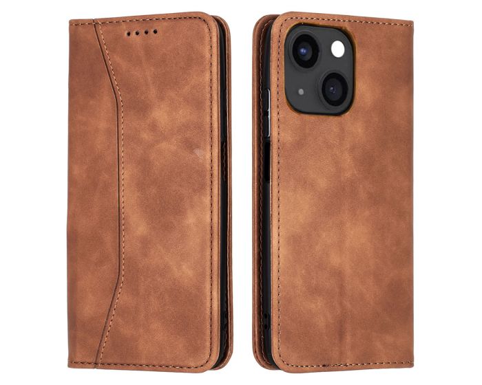 Bodycell PU Leather Book Case Θήκη Πορτοφόλι με Stand - Brown (iPhone 13 Mini)