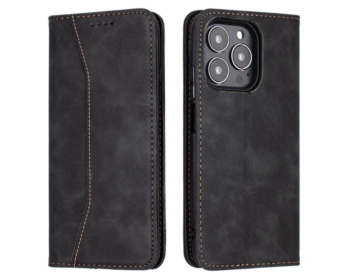 Bodycell PU Leather Book Case Θήκη Πορτοφόλι με Stand - Black (iPhone 13 Pro)