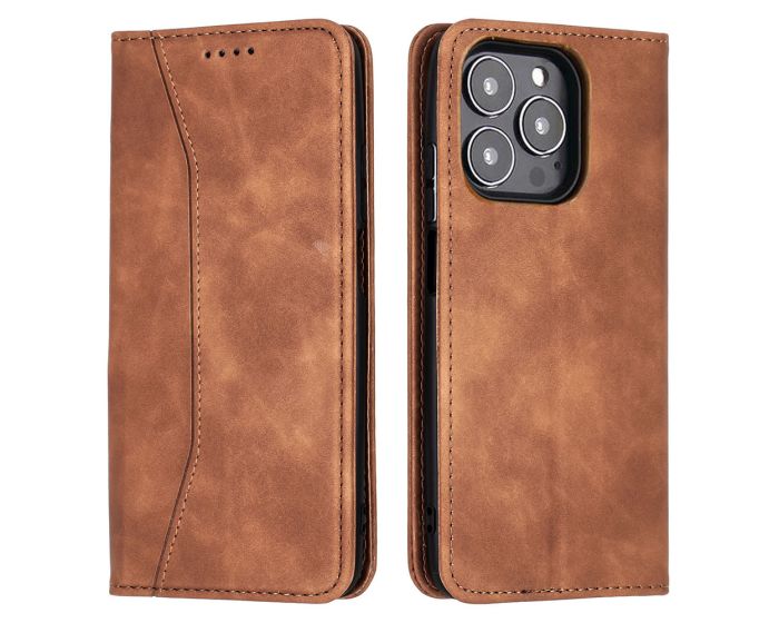 Bodycell PU Leather Book Case Θήκη Πορτοφόλι με Stand - Brown (iPhone 13 Pro)