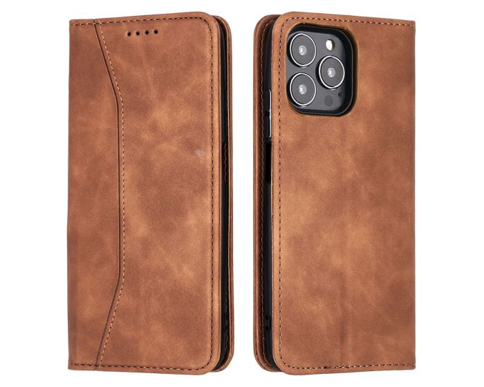 Bodycell PU Leather Book Case Θήκη Πορτοφόλι με Stand - Brown (iPhone 13 Pro Max)