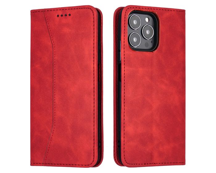 Bodycell PU Leather Book Case Θήκη Πορτοφόλι με Stand - Red (iPhone 13 Pro Max)
