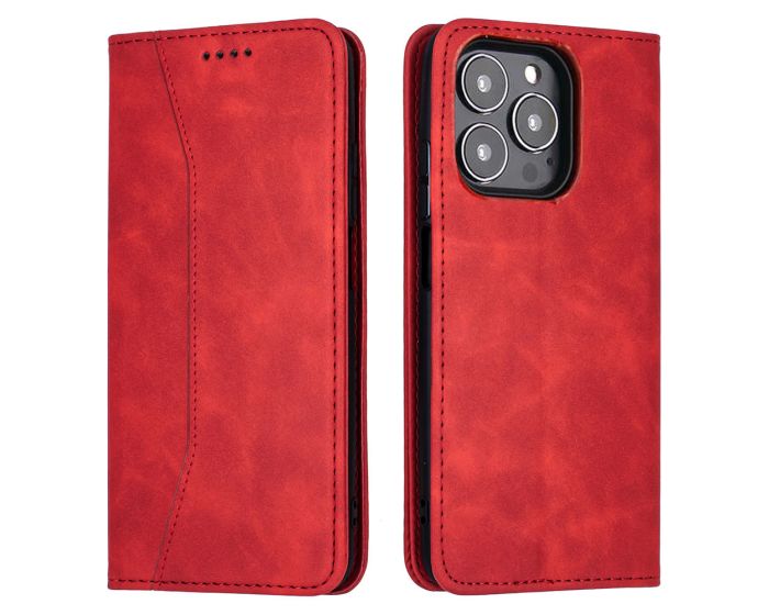 Bodycell PU Leather Book Case Θήκη Πορτοφόλι με Stand - Red (iPhone 13 Pro)