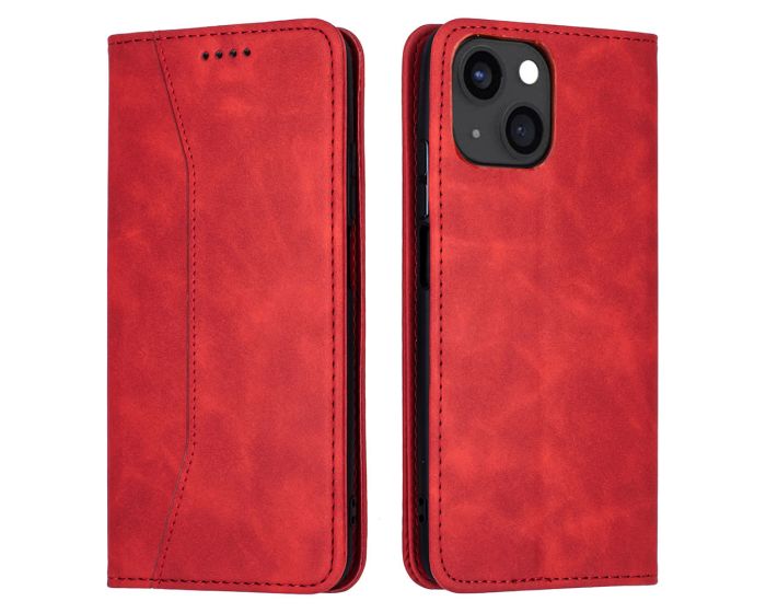 Bodycell PU Leather Book Case Θήκη Πορτοφόλι με Stand - Red (iPhone 13)