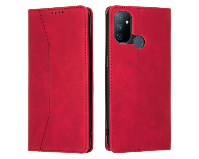 Bodycell PU Leather Book Case Θήκη Πορτοφόλι με Stand - Red (OnePlus Nord N100)