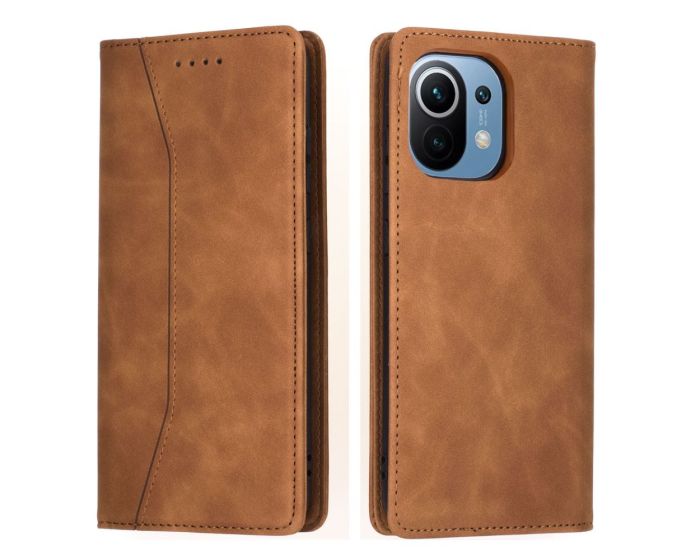 Bodycell PU Leather Book Case Θήκη Πορτοφόλι με Stand - Brown (Xiaomi Mi 11 Lite 4G / 5G)