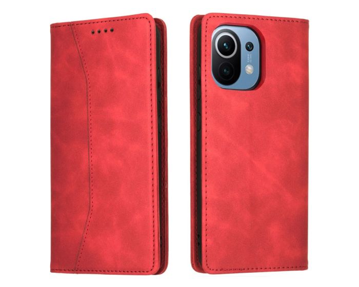 Bodycell PU Leather Book Case Θήκη Πορτοφόλι με Stand - Red (Xiaomi Mi 11)