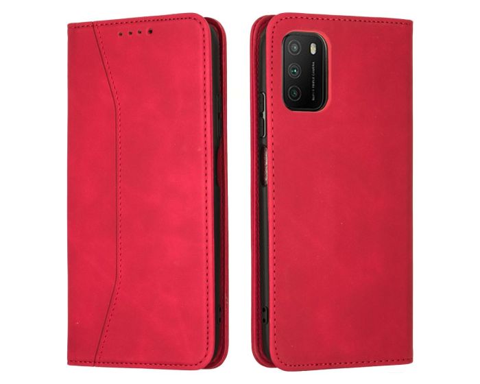 Bodycell PU Leather Book Case Θήκη Πορτοφόλι με Stand - Red (Xiaomi Poco M3)