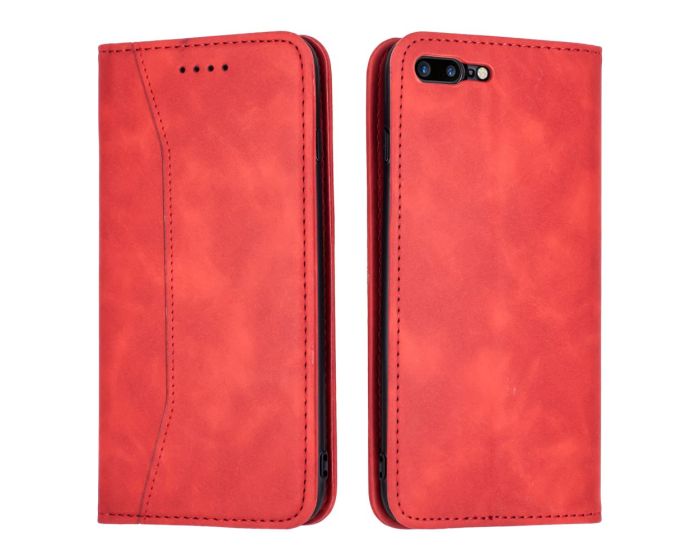Bodycell PU Leather Book Case Θήκη Πορτοφόλι με Stand - Red (iPhone 7 Plus / 8 Plus)