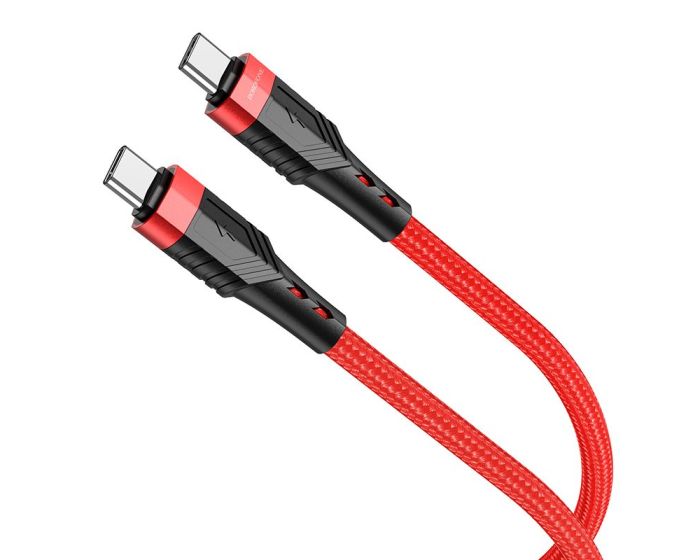 Borofone BU35 Exclusive Braided Cable Καλώδιο Φόρτισης PD 60W 3Α Type-C σε Type-C 1.2m - Red