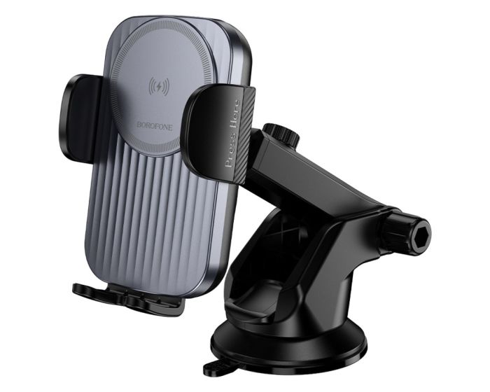 Borofone BH222 Leading Windshield / Dashboard Car Holder with Wireless Charger - Black