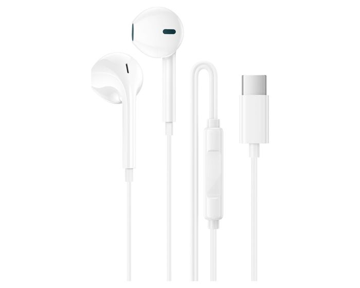 Borofone BM100 Fuente Earphones with Microphone Handsfree Ακουστικά Type-C - White - MT84528