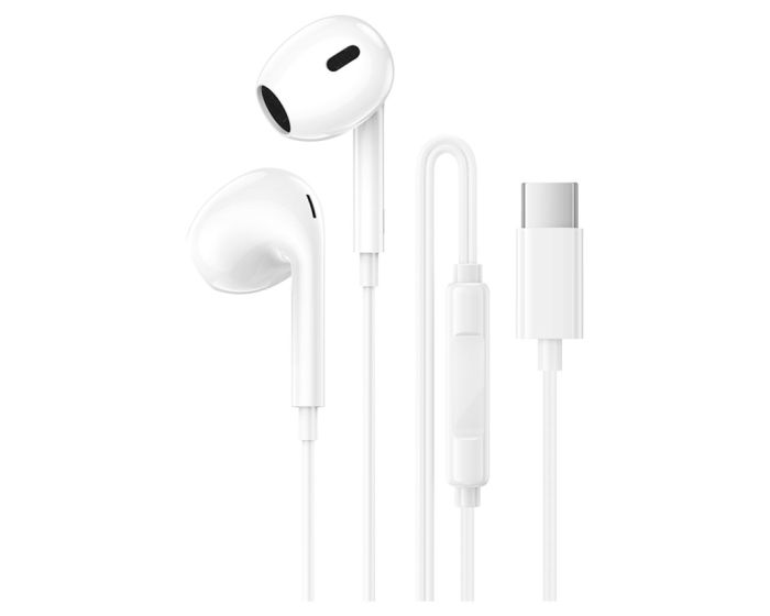 Borofone BM100 Max Fuente Earphones with Microphone Handsfree Ακουστικά Type-C - White - MT83455