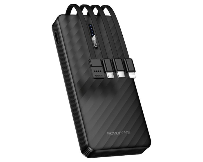 Borofone BJ84 Smooth USB with USB, Type C, Lightning and Micro USB Cables Power Bank Εξωτερική Μπαταρία 10000mAh - Black - MT83468