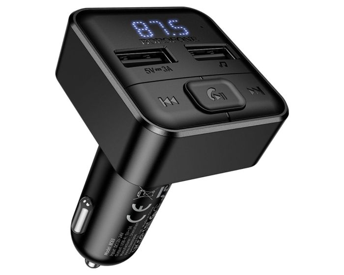 Borofone BC63 Selecto FM Transmitter Car Charger 2x USB Φορτιστής Αυτοκινήτου - Black - MT83461