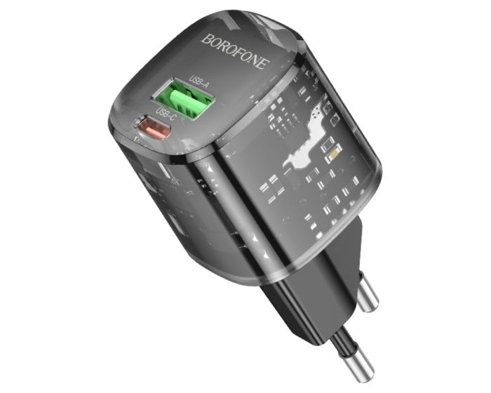 Borofone BN17 Sunlight Wall Charger USB / Type-C QC 3.0 PD 20W 3A Αντάπτορας Φόρτισης Τοίχου - Black