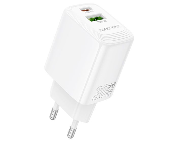 Borofone BN27 Fuente Wall Charger USB / Type-C QC 3.0 PD 20W Αντάπτορας Φόρτισης Τοίχου - White