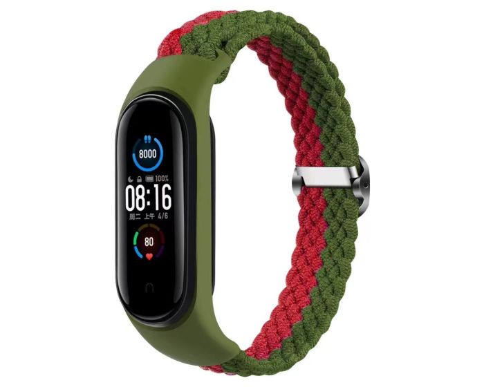 Strap Fabric Band Υφασμάτινο Πλεκτό Λουράκι Green / Red για Xiaomi Mi Band 3 / 4 / 5 / 6
 - MT83046