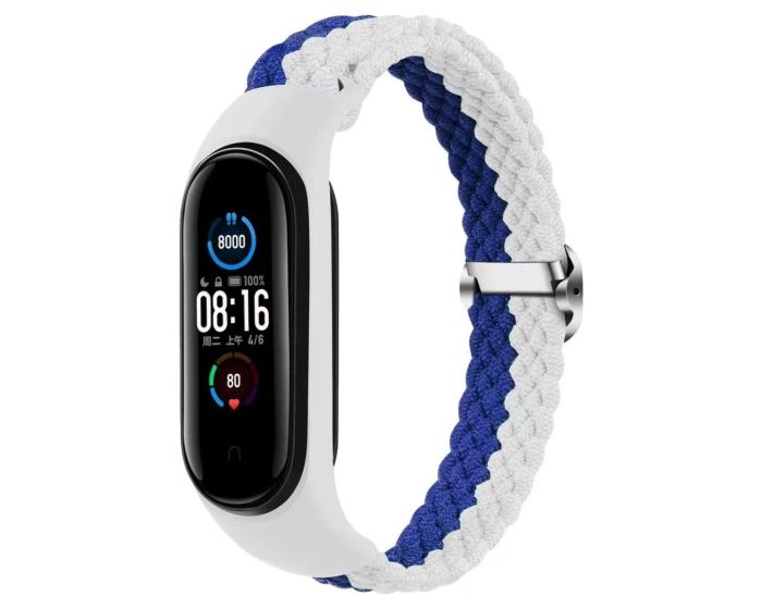 Strap Fabric Band Υφασμάτινο Πλεκτό Λουράκι White / Blue για Xiaomi Mi Band 3 / 4 / 5 / 6
 - MT83048
