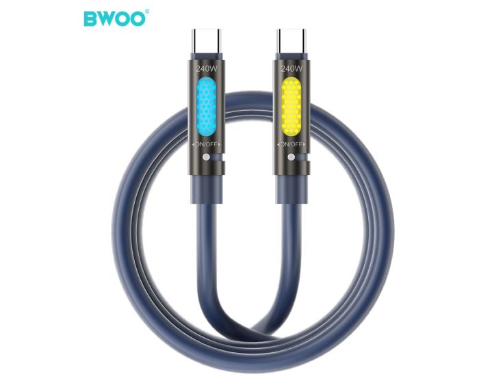 BWOO BO-X325C-C Fast Charging Data Scented Cable with RGB Lighting 240W PD Καλώδιο Φόρτισης Type-C to Type-C 1.2m Black - MT82767