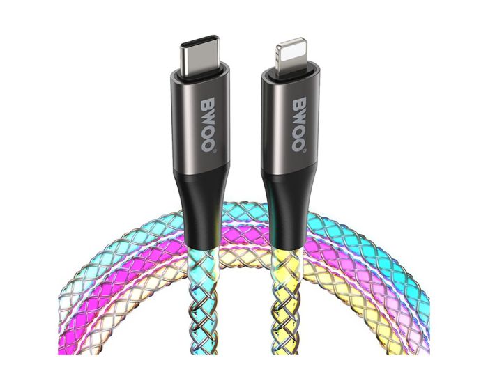 BWOO X279C-L Fast Charging RGB Data Cable 27W 3A Καλώδιο Φόρτισης Type-C PD to Lightning 2m Multicolor