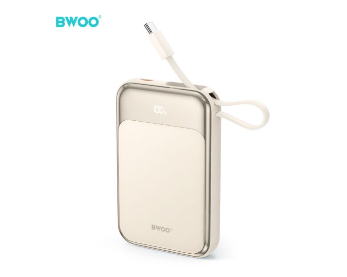 BWOO BO-P80 Power Bank 20W PD 10000mAh with built-in Cable Type-C Εξωτερική Μπαταρία - Gold - MT82771