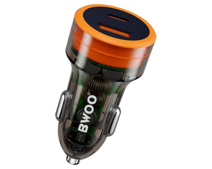 BWOO 38W 2-Port Car Charger PD Διπλός Φορτιστής Αυτοκινήτου USB / Type-C - Transparent - MT81750
