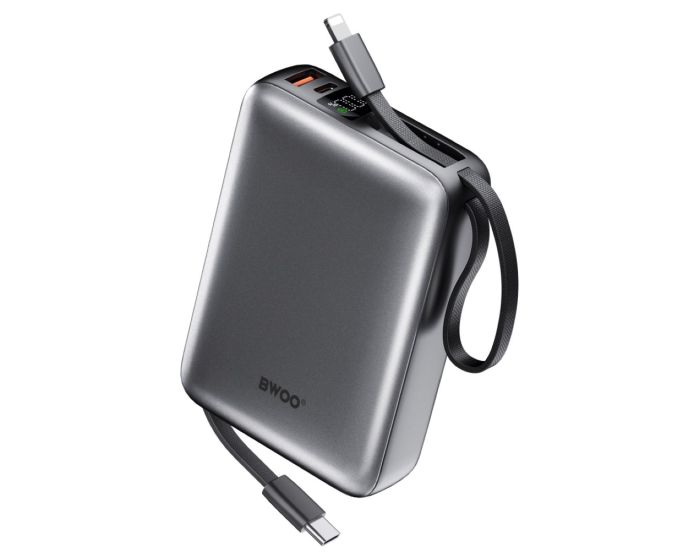 BWOO BO-P73 Power Bank 22.5W 20000mAh with 2 built-in Cables Type-C / Lightning Εξωτερική Μπαταρία - Black - MT82757