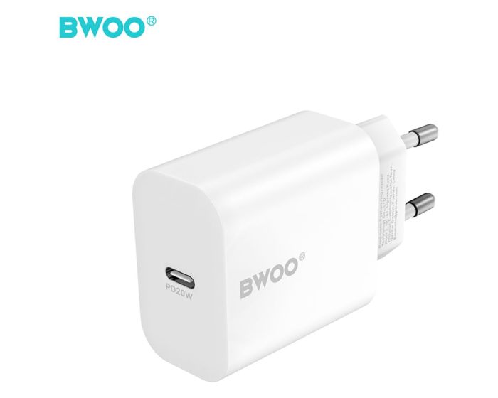 BWOO BO-CDA233 Wall Charger Type-C PD 20W Αντάπτορας Φόρτισης Τοίχου - White - MT82755