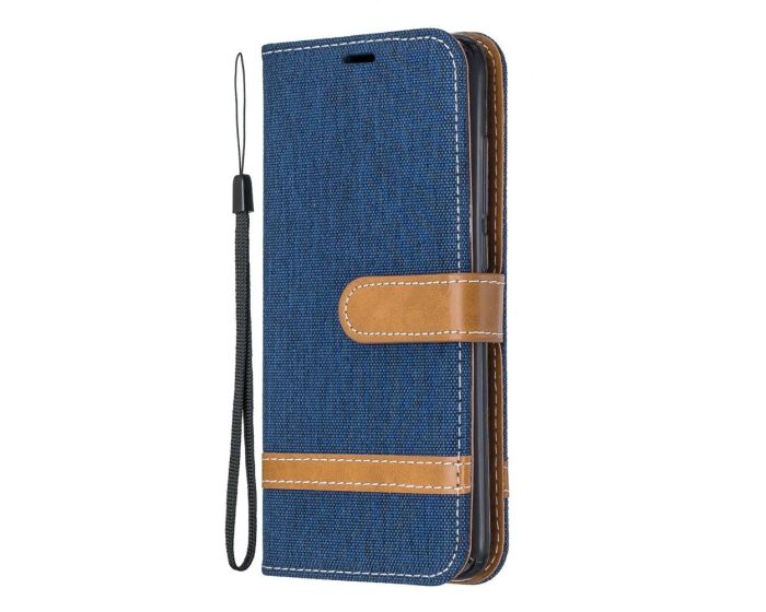 Canvas Wallet Art Case Θήκη Πορτοφόλι με Δυνατότητα Stand Dark Blue / Brown (Xiaomi Redmi 7A)