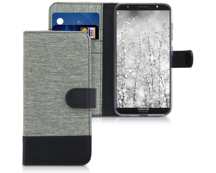 KWmobile Canvas Wallet Case (44611.01) Θήκη Πορτοφόλι με δυνατότητα Stand‏ Grey / Black (Motorola Moto G6 Plus)