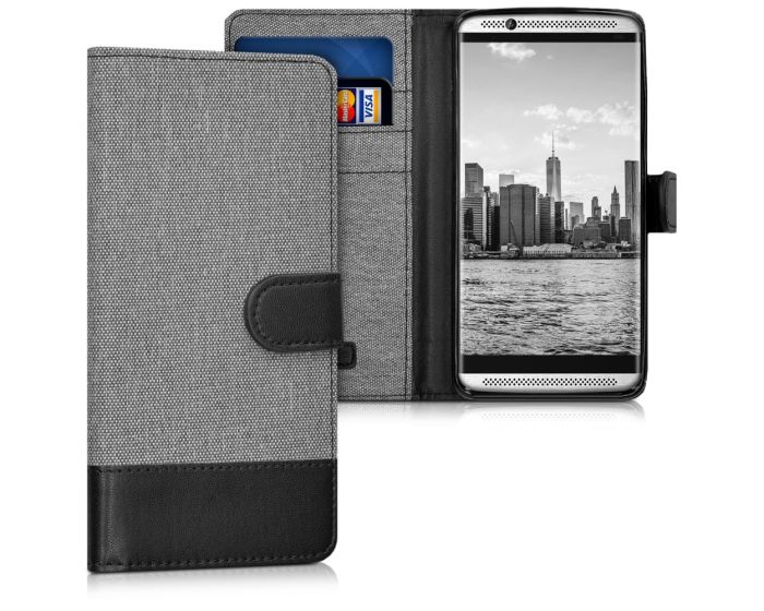 KWmobile Canvas Wallet Case (39363.22) Θήκη Πορτοφόλι με δυνατότητα Stand‏ Grey / Black (ZTE Axon 7 Mini)