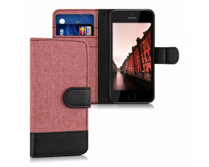 KWmobile Canvas Wallet Case (35222.10) Θήκη Πορτοφόλι με δυνατότητα Stand‏ Pink / Black (iPhone 5 / 5s / SE)
