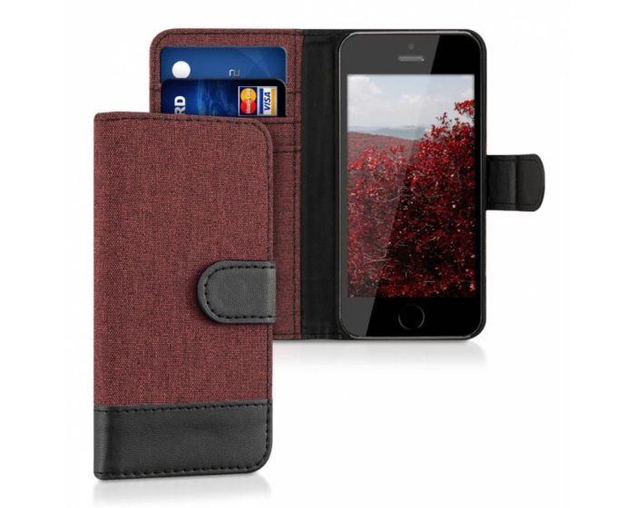 KWmobile Canvas Wallet Case (35222.20) Θήκη Πορτοφόλι με δυνατότητα Stand‏ Cherry Red / Black (iPhone 5 / 5s / SE)