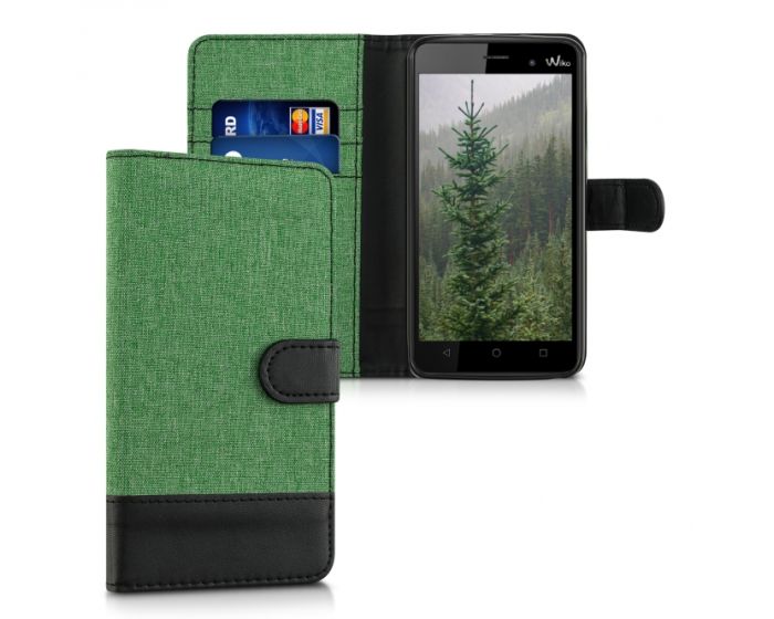KWmobile Canvas Wallet Case (37328.71) Θήκη Πορτοφόλι με δυνατότητα Stand‏ Green / Black (Wiko Lenny 3)